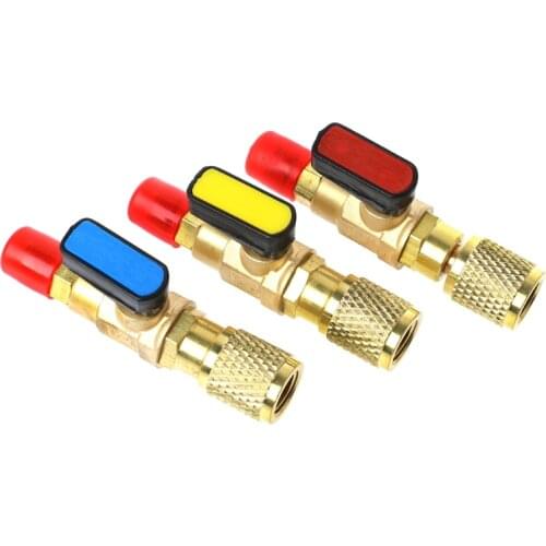 1/4" Male to 1/4" Female SAE Straight Ball Valve AC Charging For R22 Refrigerant -C