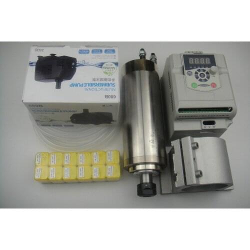 ER20 diameter 80mm 220V 24000rpm 2.2KW water cooling spindle+2.2KW inverter +water pump+water pipe+ spindle support+ER20 collets