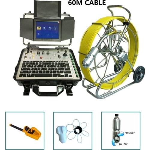 Duct Cleaning Pipe Wall Sewer Inspection Camera System 360 degree 50mm Pan Tilt Camera Head with 60m Cable 512Hz Receiver