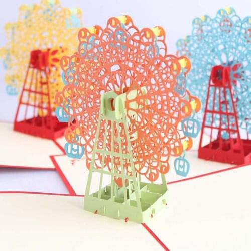 Handmade Laser Cut Birthday Card Folding Type 3D Origami Invitations Cards Paper Carving Ferris Wheel Greeing Cards 15*15cm
