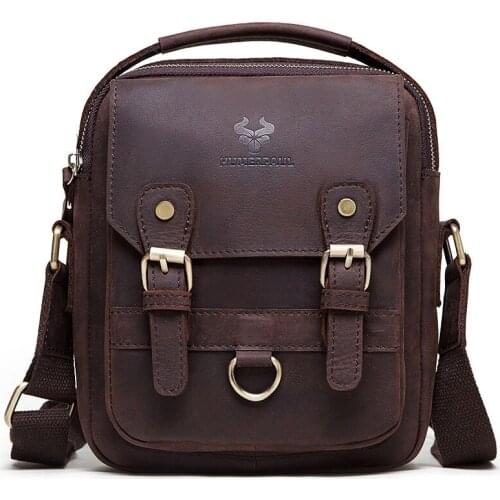 High Quality Crazy Horse Leather Mens Shoulder Bag Retro Cowhide Messenger Bag Mens Bag Valentines Gift