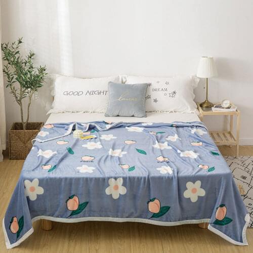 Svetanya Peach Flowers Fruit Soft Print Double-side Blankets Throws Plaids Flannel Coral Fleece Microfiber Plaids Bedsheet