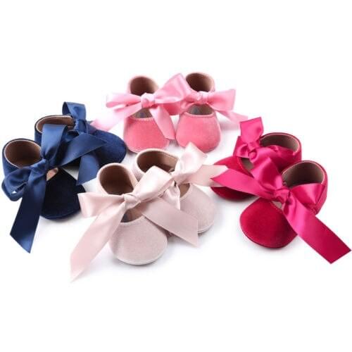 First Walkers Newborn Infant Girl PU Flats Slippers Soft Sole Lace Party Shoes 0-18M