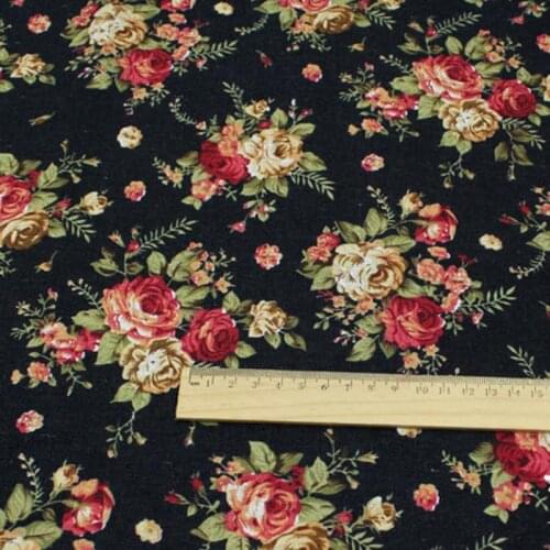 Cotton/Linen Diy Country Style Handmade Fabric/Classic Black Rose Flowers Printing Patchwork Decoration Crafts Fabric For Sewing