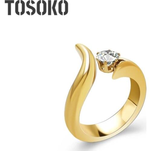 TOSOKO Stainless Steel Jewelry Exaggerated Abnormal One Carat Zircon Ring Womens Fashion Ring BSA168