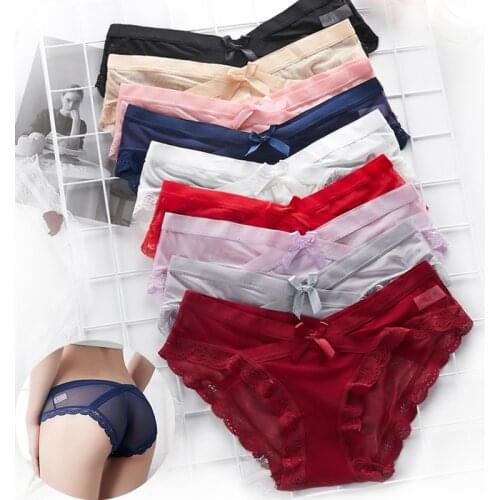 High Quality Sexy Women Underwear Women Bow Panties Seamless Lace Underwear Solid Lingerie Underwear Women 3pcs/lot