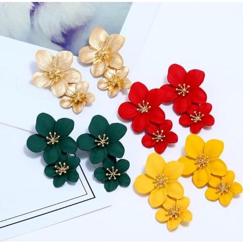 Fashionable Exaggerated Big Flower Drop Earrings For Women 2019 Fashion Jewelry Party Long Pendientes Red Yellow Green Fine Gift