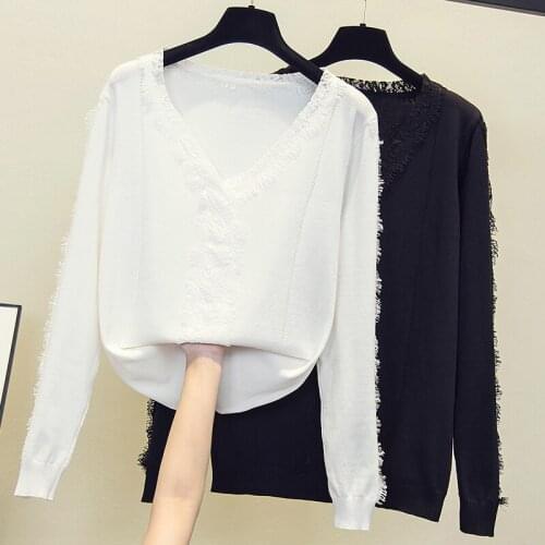 Womens Pull Sweaters Jumpers Vneck Cheap Winter Casual Knitting Pullovers Oversize Lace Long Sleeve Tops pull femme 2021 4XL