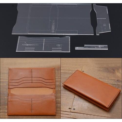 1Set laser cut acrylic Stencil template leather craft women long wallet sewing pattern FOR handmade Leathercraft 17*9.5*1cm