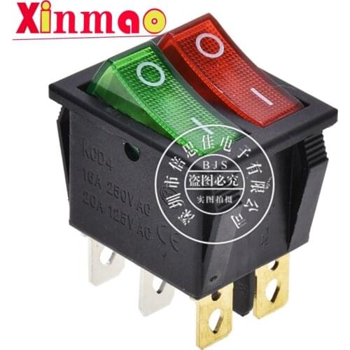 1PCS Ship type power rocker switch red green KCD3 double 6-pin light 15A / 250V 20A / 125VAC