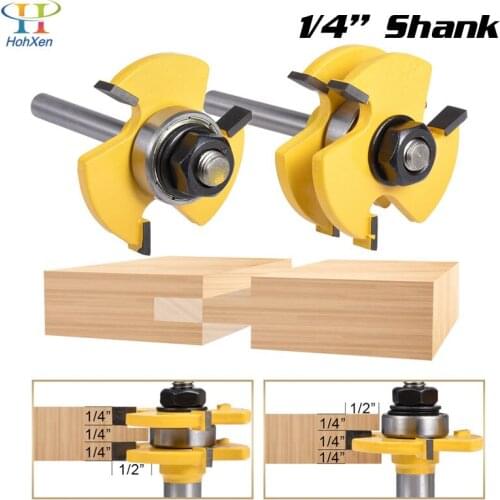 2 pc 1/4'' Shank High Quality Tongue & Groove Joint Assembly Router Bit Set Stock Wood Cutting Tool Milling Cutters 1/4 Inch