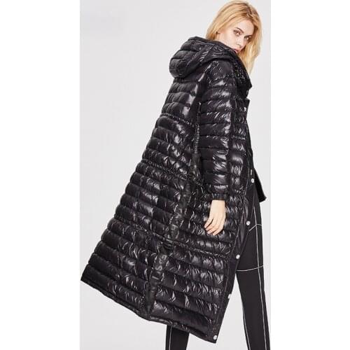 2021 Winter Jacket Women 90% White Duck Down Coat X-long Hooded Thick Warm Outerwear Overcoat Streetwear Buttons New