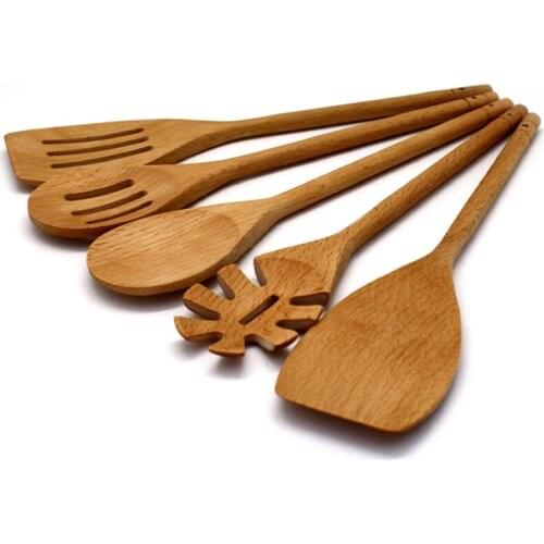 5pcs Wood Cookware set Kitchenware Cooking Tool Natural Beech Wooden Spoon Cook Spatula Japanese Kitchen Accessories Xmas Gift