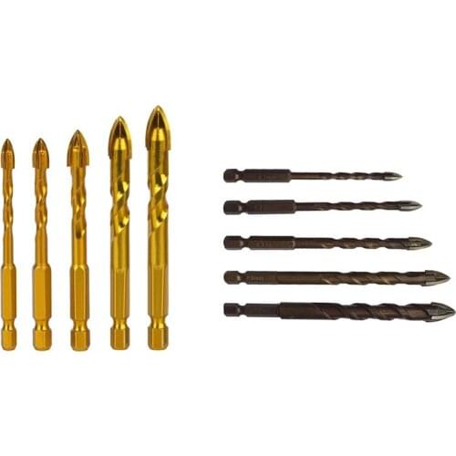 Promotion! 5Pcs Drill Bit Set Tile Drill Bit Tungsten Carbide Tip & 5Pcs Cross Hex Tile Bits Glass Ceramic Concrete Hole Opener