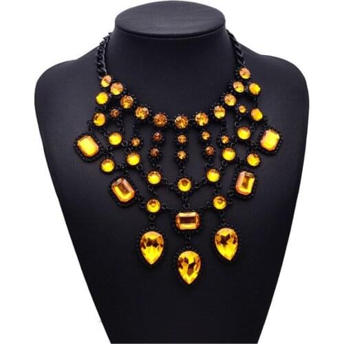 BK New Acrylic Glass Beads Necklace Link Geometric Crystal Statement Bib Collar Female Clavicle Chain Vogue Exaggerated Jewelry