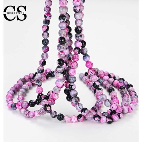 Pink Fire Crystal Agates Beads Natural Round Loose Beads for Jewelry Making DIY Bracelet Charms Accessories 4/6/8/10/12 mm