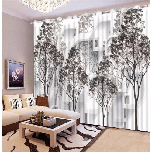 Black and white tree Blackout 3D Curtain Living room Bedroom Curtains Decoration Pastoral style Sheer Curtains