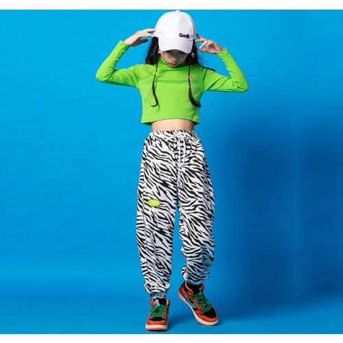 Kids Festival Cool Hip Hop Clothing Sweatshirt Crop Tops Zebra Cargo Pants for Girl Jazz Dance Wear Costume Clothes Wear