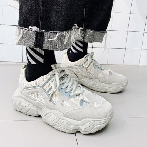 Mens increased casual shoes shock absorption wear-resistant net red trend retro casual shoes breathable light sports shoes