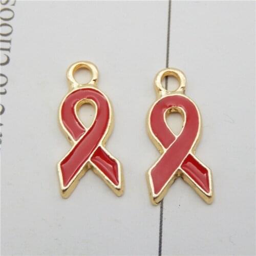 Julie Wang 6PCS Enamel Breast Cancer Awareness Charms Necklace Pendant Bracelet Earrings Findings DIY Jewelry Making Accessory