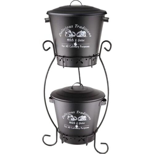 Evstyle 2 Layer Wrought Iron Potato Onion Storage Container Black