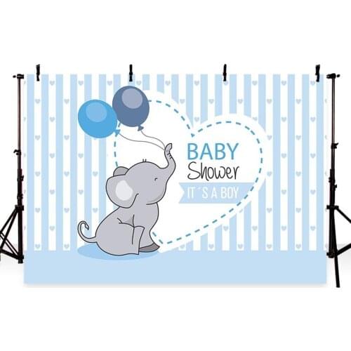 Backdrop photographic studio pink blue stripes elephant baby shower girl boy balloons background original design photocall