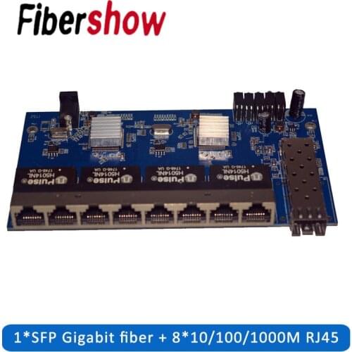 Gigabit Ethernet switch 10/100/1000M 8 RJ45 1 Sfp fiber Fiber Optical Media Converter Single Mode PCB