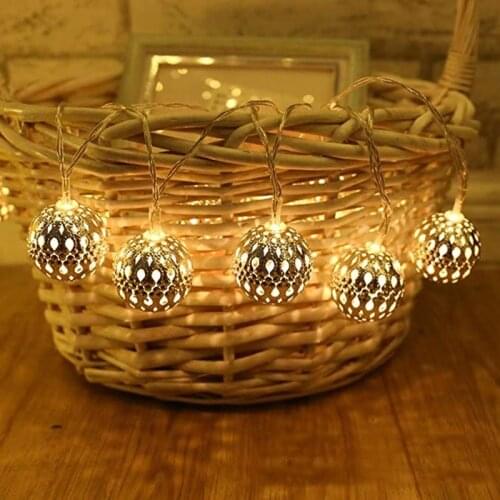 10/20 LED Battery Powered Moroccan Metal Ball String Lights LED Christmas Holiday Wedding Wreath Family Party Decoration