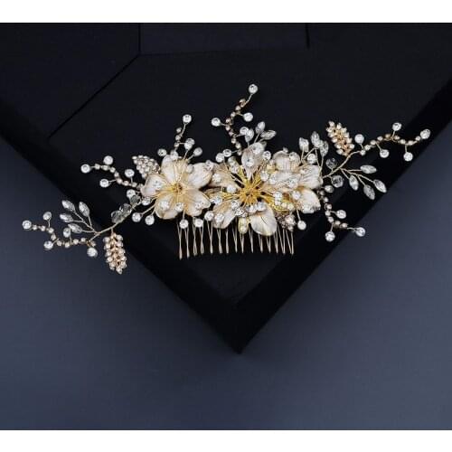 Original Design Alloy Flower Hair Comb, Handmade Branches, Crystal Insert Comb, Wedding Dress Accessories