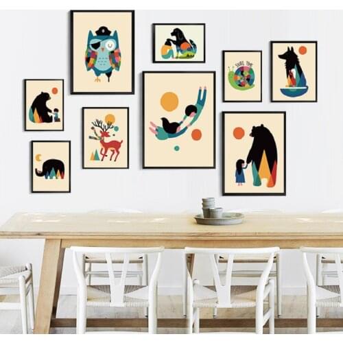 Kawaii Animal Black Bear Poster Printing Modern Nordic Cartoon Nursery Wall Art Decoration Painting Children Baby Room No Frame