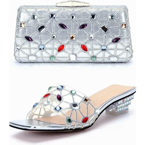 Crystal womens shoes bag set 2021 new design Italian party shiny womens shoes