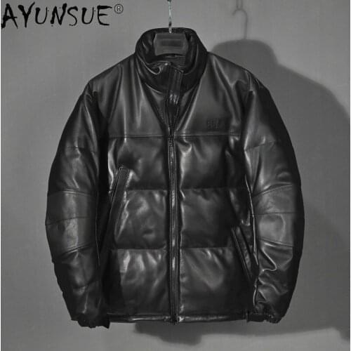 AYUNSUE Real Cowhide Leather Jacket Men Winter Sheepskin Coat Oversized Mens Down Jackets Warm Style Parkas 2020 Veste Homme