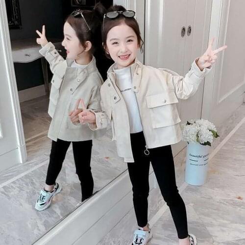 Girls Jackets 2021 New Children Clothing Spring Autumn Jacket Casual Short Coat Tops White Army Green 3-13 Years Old HPY122
