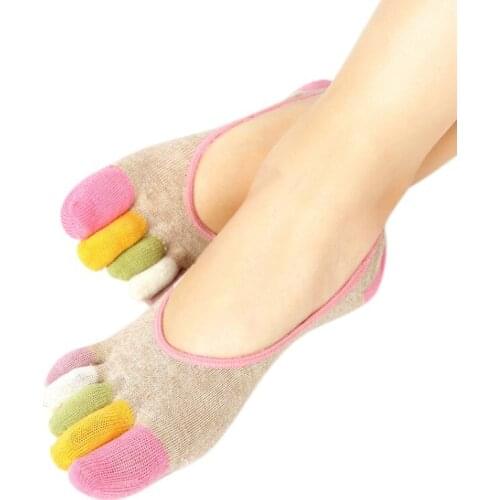 Summer Women Invisibility Sock Slippers Women Shallow Mouth Solid Thin Five Toe Sock Cotton Five-finger Colorful Socks