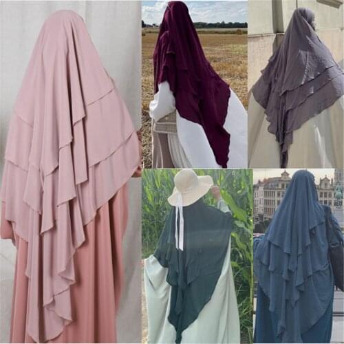 Muslim Niqab Solid Three Layer Ruffles Khimar Scarf Hijabs Dubai Turkish Arabic Turban Wrap Malaysia Moroccan Shawls Scarves