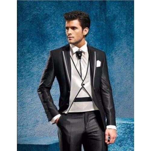 Latest Coat Pant Designs Black Men Suit Slim Fit Suits Italian Tuxedo Custom 3 Piece Groom Prom Party Blazer Terno Masculino