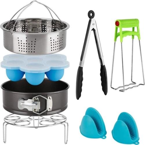 8PCs Instant Pot Accessories Set Steamer Basket Egg Steamer Rack Egg Bites Molds Springform Pan Silicone Pot Mitts Kitchen Tongs