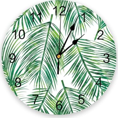 Green Leaf Print Wall Clock Wall Art Silent Non ticking Round Wall Watch for Home Decortaion Best Gift