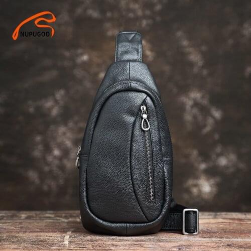 NUPUGOO New Multifunction Crossbody Bag Genuine Leather Casual Mens Chest Fashion Shoulder Messenger Bags For 8-Inch Tablet