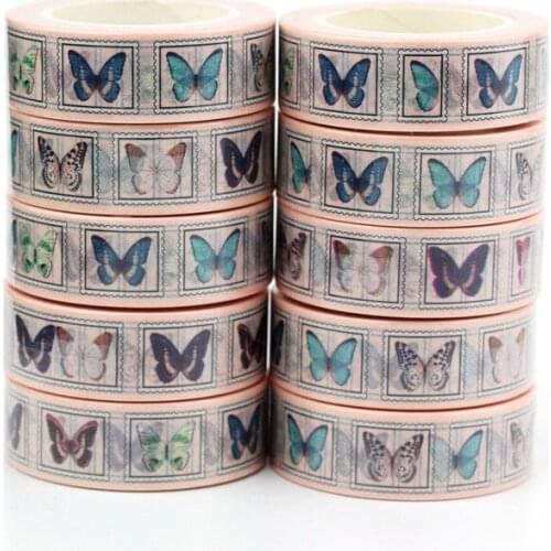NEW 10pcs/Lot Decorative Green Blue Butterflies Stamp Washi Tapes Japanese Planner Adhesive Masking Tape Cute Stationery