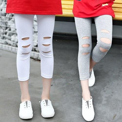 2018 New Girls Summer Child All-match Printed Leggings Stretch Pants Cotton Color Girls Pants