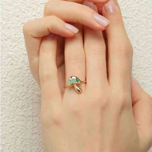 New Fashion Geometric Rainbow Crystal Mushroom Rings for Women Girls Korean Sweet Plant Metal Finger Ring Engagement Jewelry