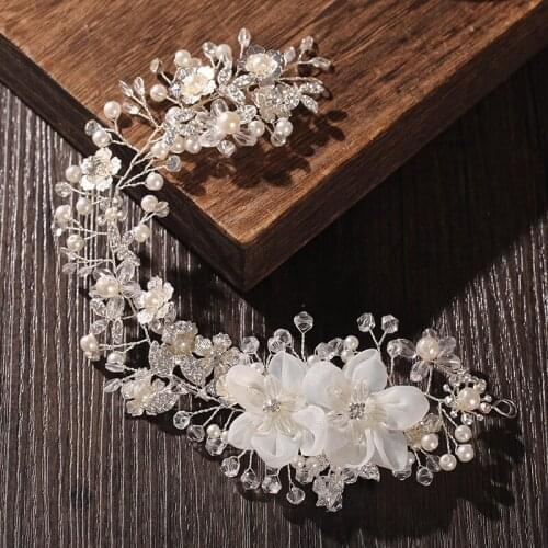 Flower Hair Hoop Rhinestone Inlaid Wedding Headpiece Pearl Hair Band Hair Accessories for Women and Girls LB