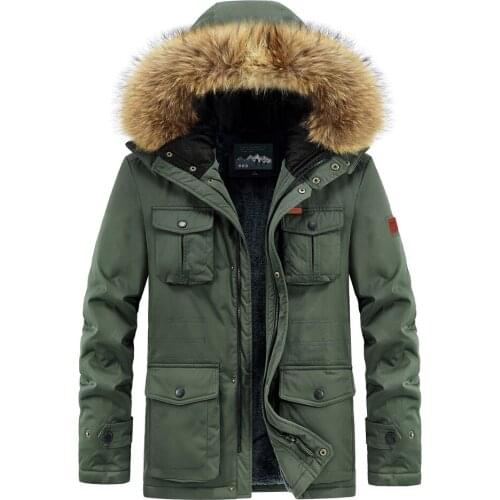 Winter Jacket Men Padded Parka Russia Man Winter Coat Artificial Fur Big Pockets Medium-long Thick Parkas Snowjacket