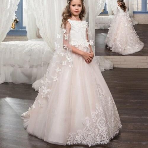 Princess Flower Girl Dresses with Buttflies Cape Girl Pageant Dresses Party