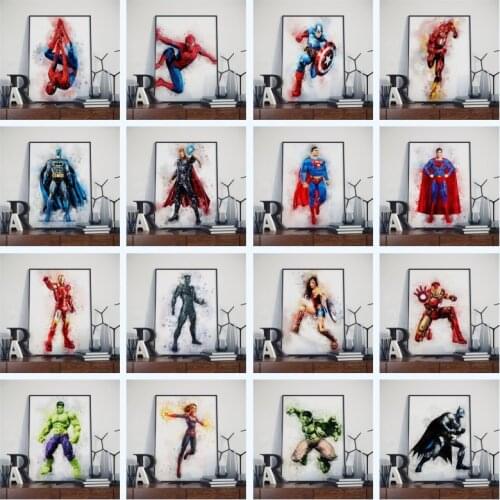 Marvel Avengers Superhero Painting Spiderman Watercolor Canvas Poster Wall Street Art Picture Room Home Decoration
