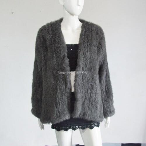 SJ412 Dark Gray 1*1 Thick Knit Beautiful Aliexpress Factory Best Selling Women Fur Jackets