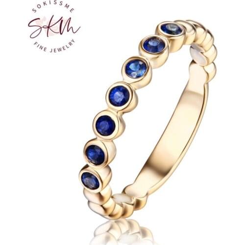 SKM Sapphire Wedding band Women Bead ring Matching Stacking Bezel Jewelry Anniversary Promise September Birthstone