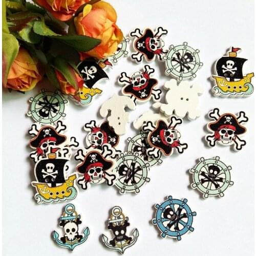 Mixed 50pcs/lot Cartoons Corsair Series Buttons Sewing Flatblck Buttons for Crafts Scrapbook Decorative Buttons
