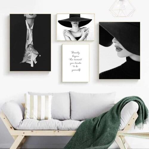 Modern Vogue Sexy Lips Black White Pop Canvas Painting Nordic Prints Women Wall Art Pictures for Living Room Home Decoration